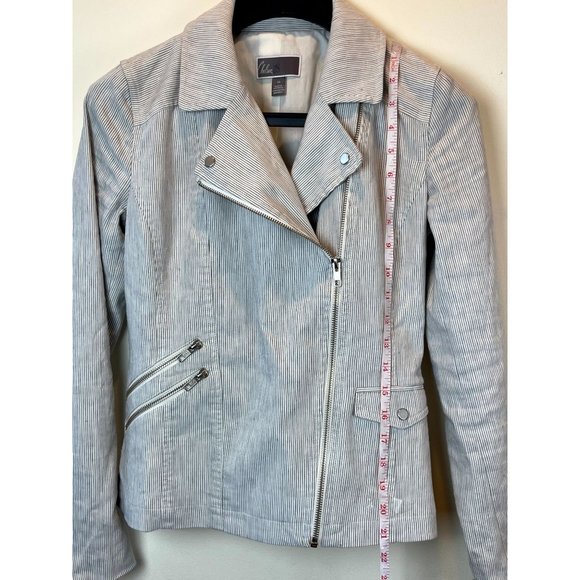 Chelsea28 Women Slim Lapel Multiple Zippers Motorcycle Jacket Gray White Size XS - Picture 2 of 7